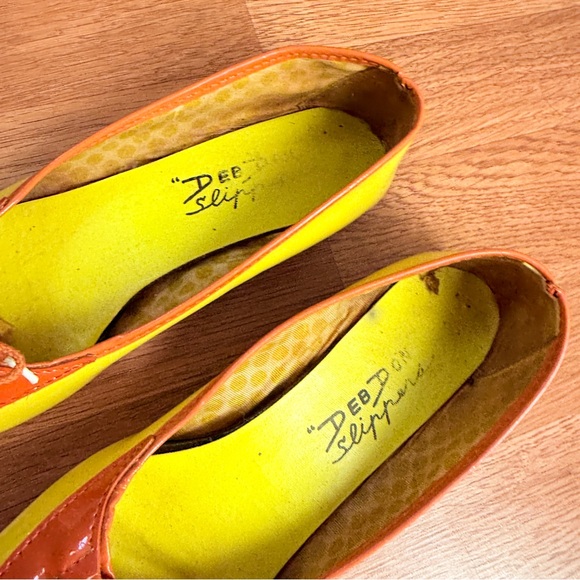 Vintage 1970s Retro Deb Don Slippers Yellow Orange Lace Toe Flats Size 7 - Picture 5 of 7